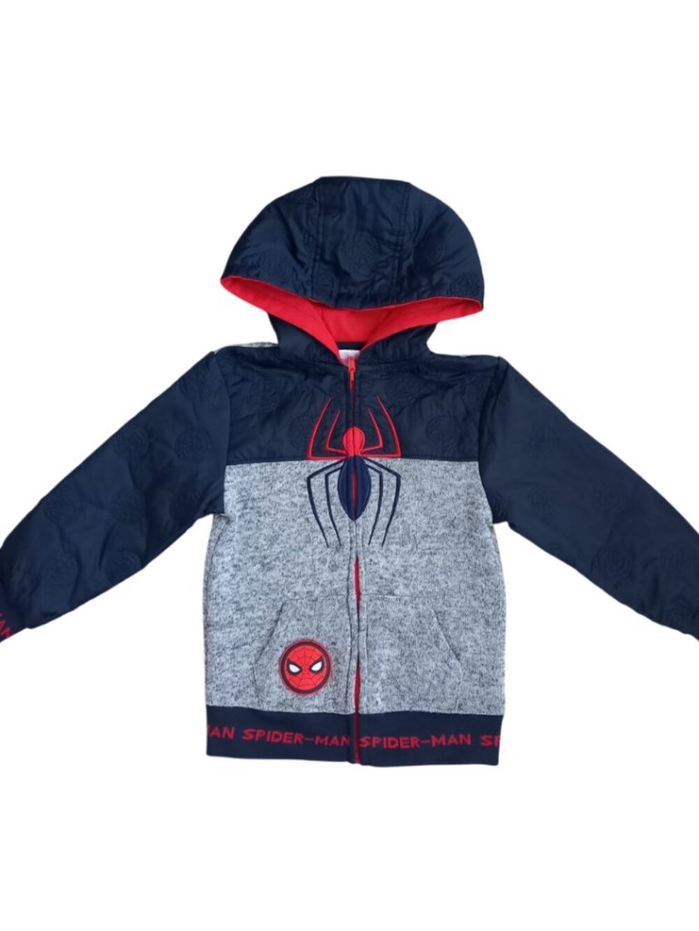 Marvel Spider-Man Boys Colorblock Hooded Zip Jacket Blue Grey Size 6